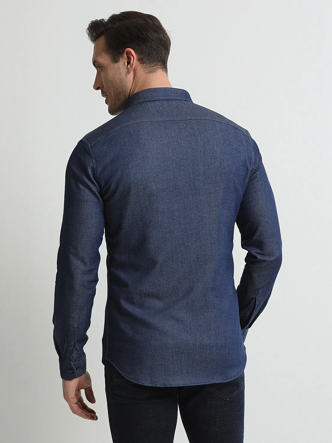 Lacivert Çizgili Slim Fit Dokuma Casual %100 Pamuk Gömlek - 4