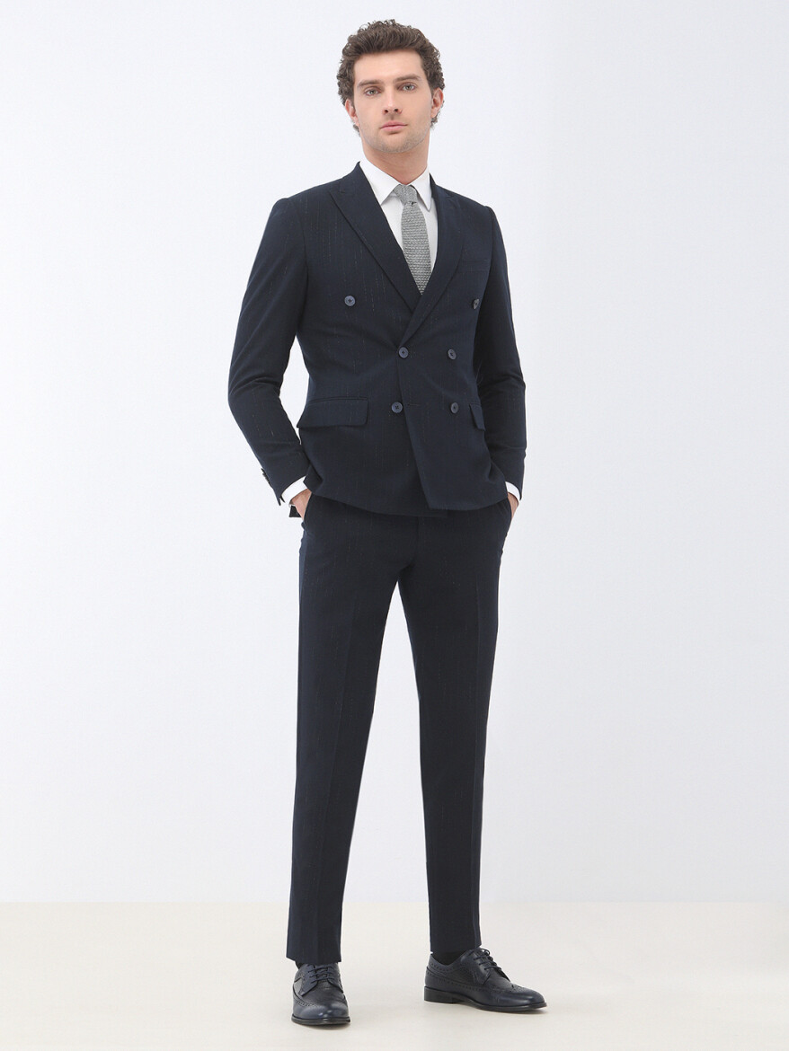 Lacivert Çizgili Slim Fit Takım Elbise - 2