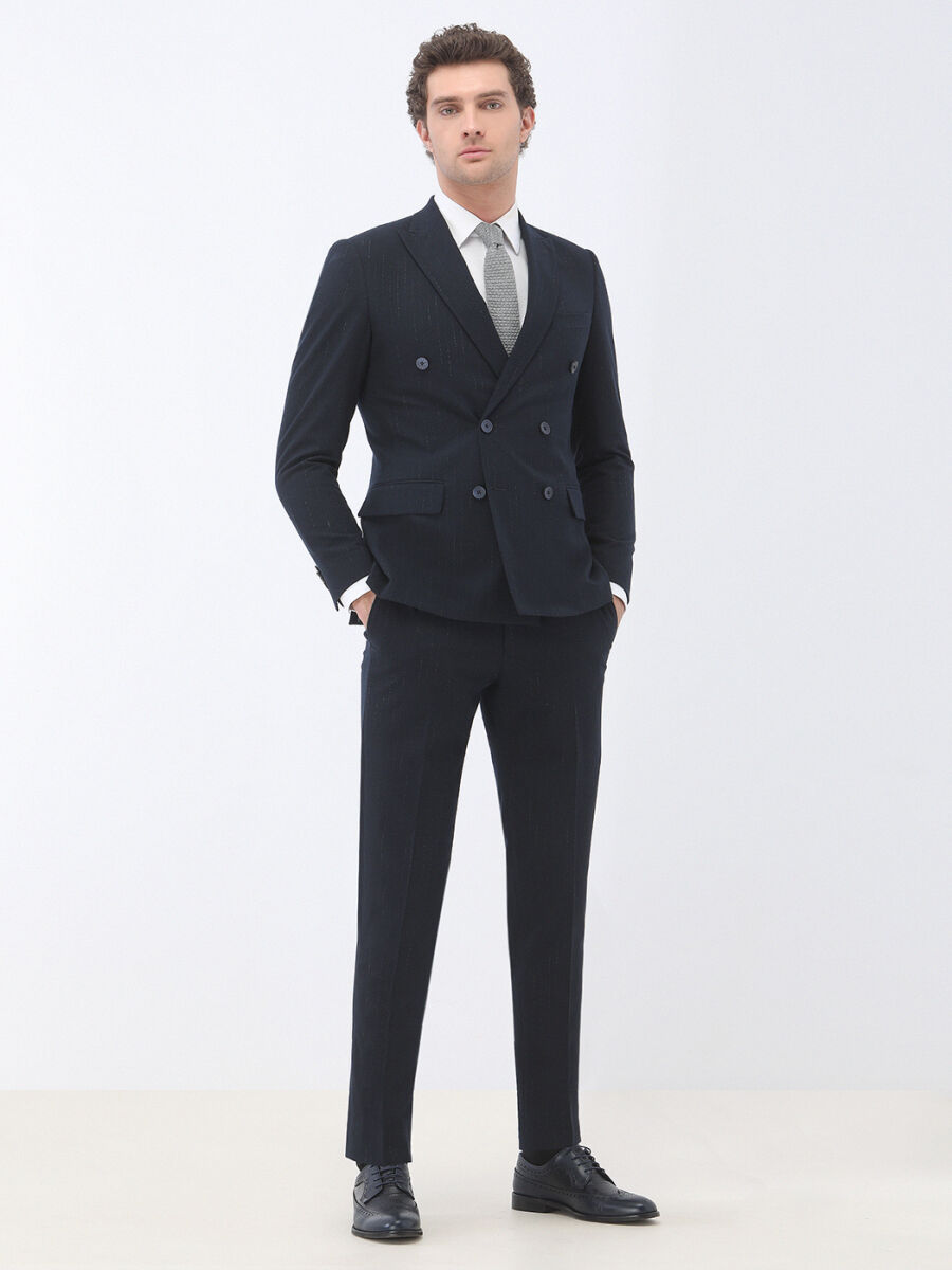 Lacivert Çizgili Slim Fit Takım Elbise - 2