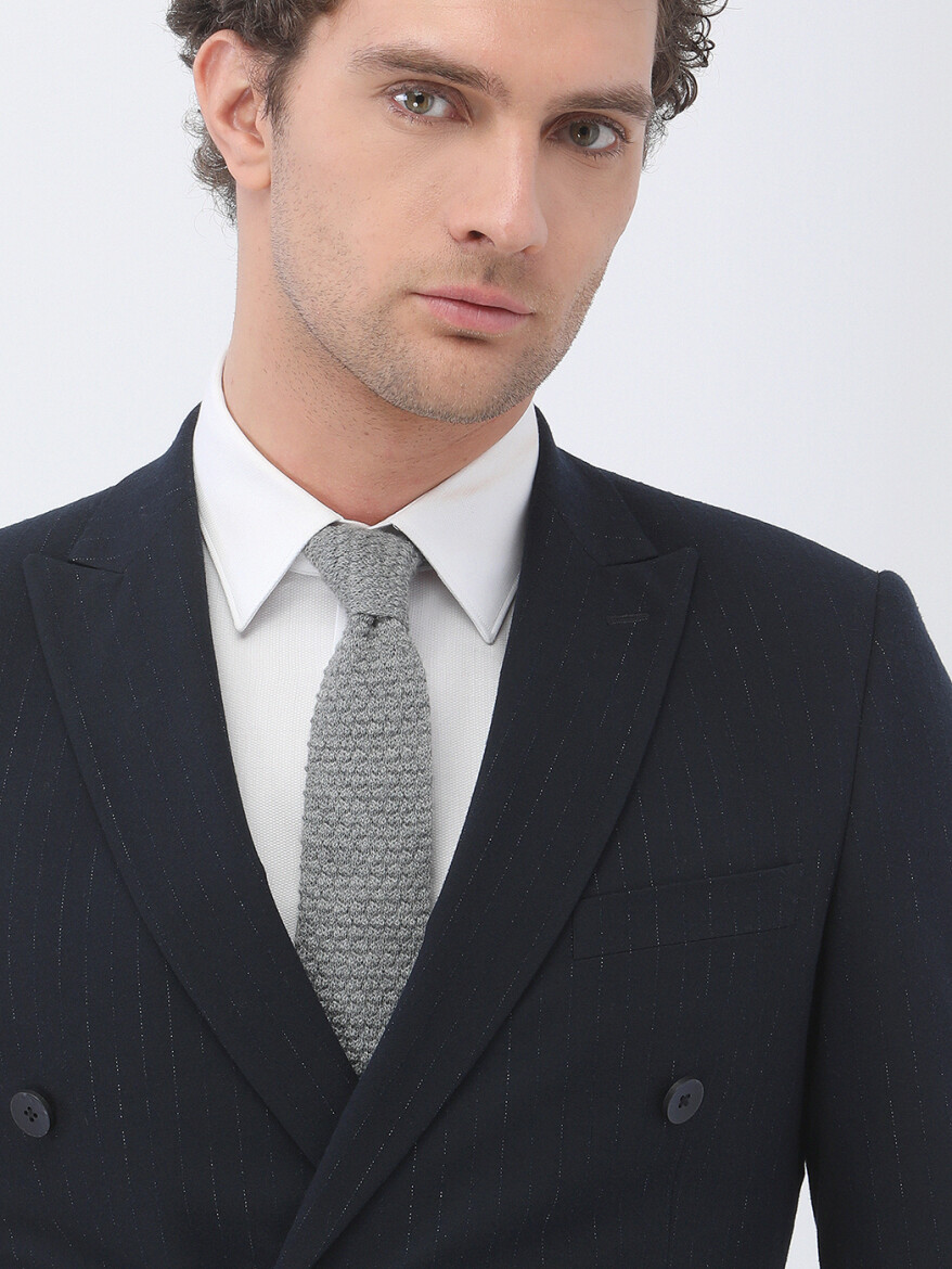 Lacivert Çizgili Slim Fit Takım Elbise - 4