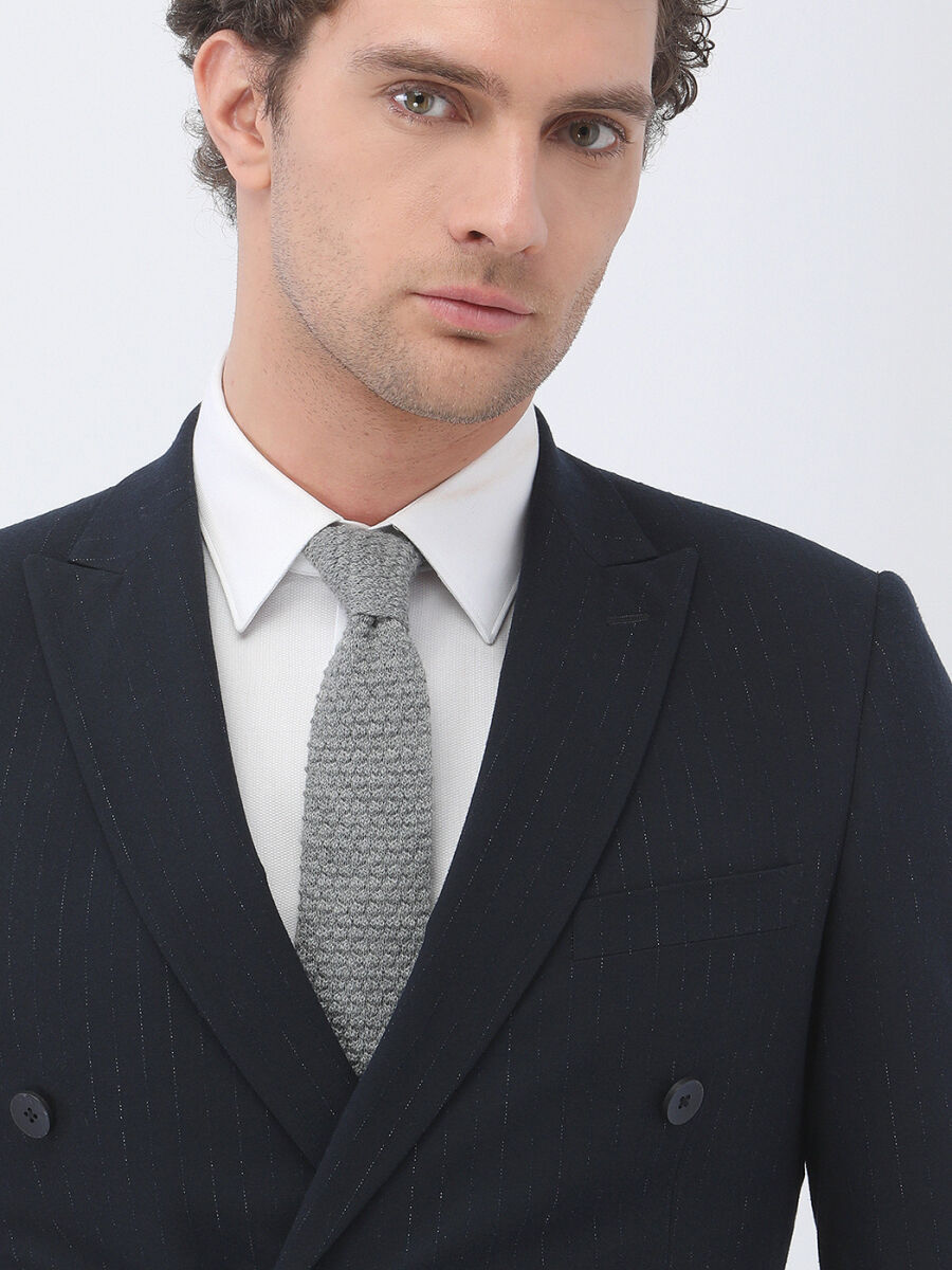 Lacivert Çizgili Slim Fit Takım Elbise - 4