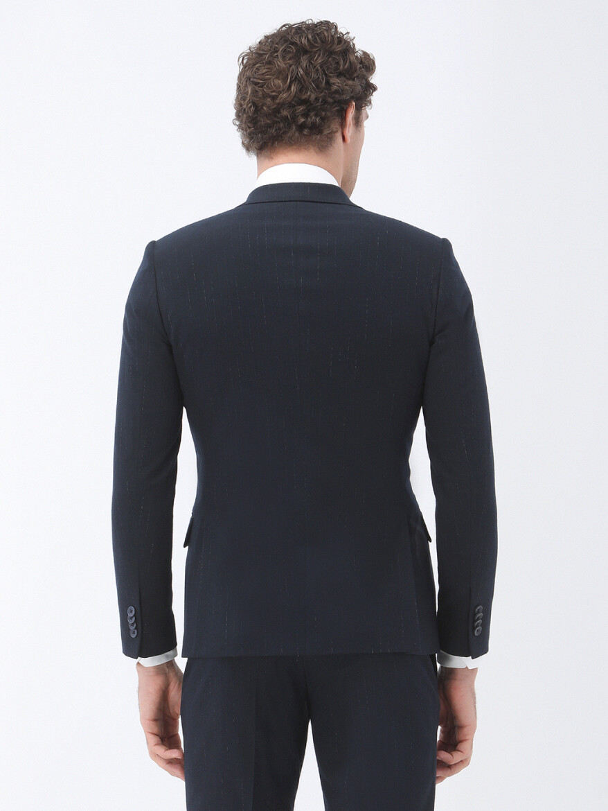 Lacivert Çizgili Slim Fit Takım Elbise - 6