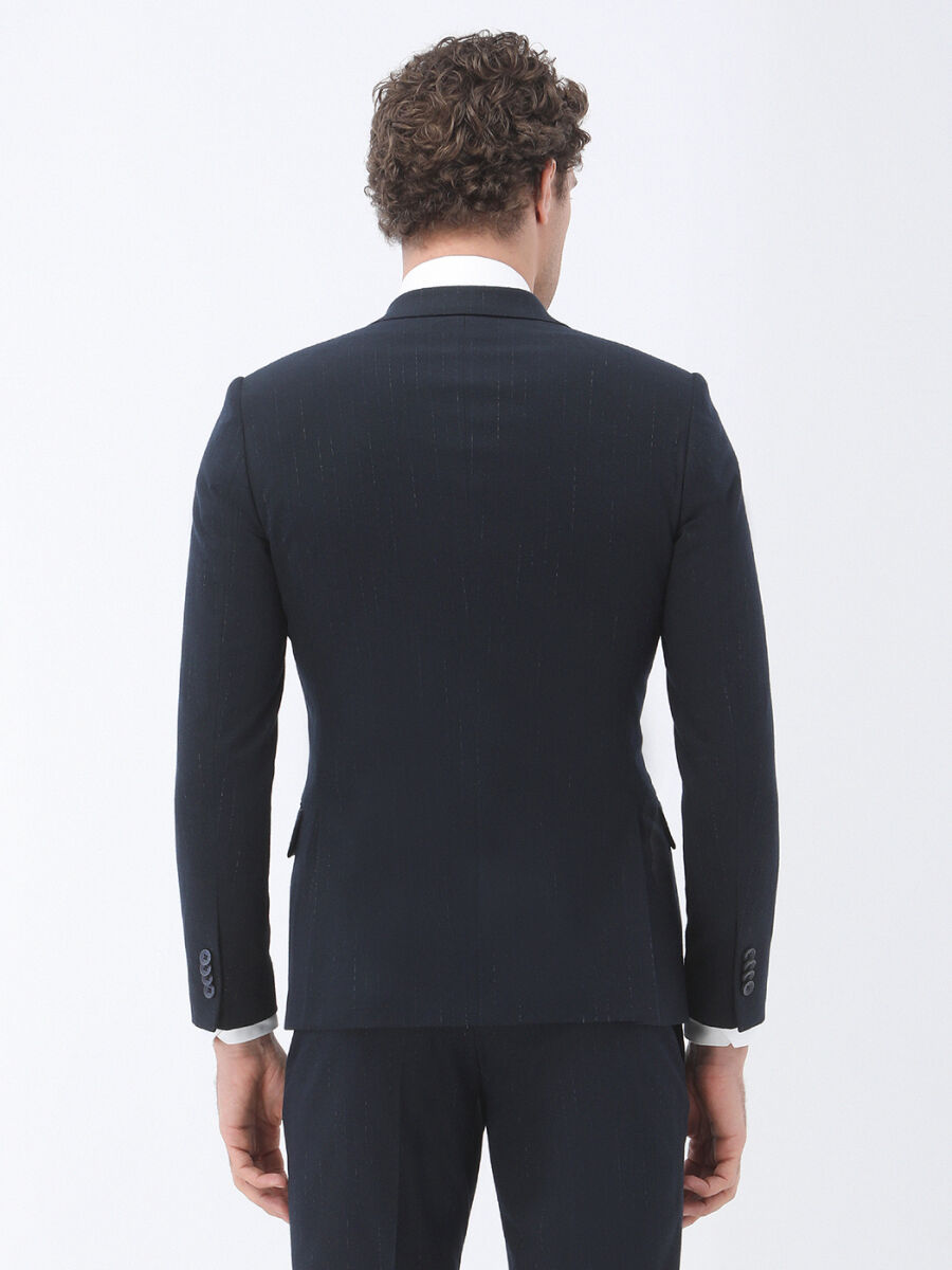 Lacivert Çizgili Slim Fit Takım Elbise - 6