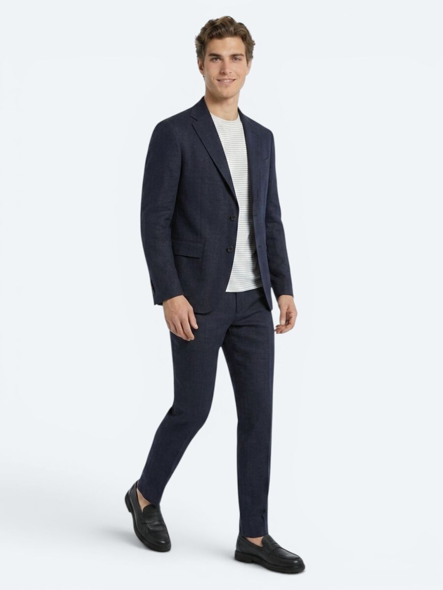 Lacivert Comfort Fit %100 Keten Takım Elbise - 2