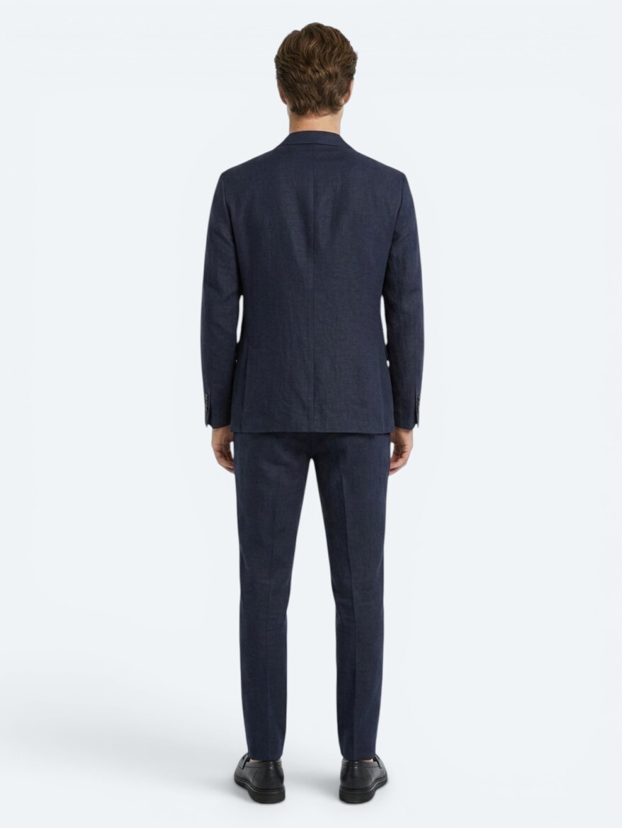 Lacivert Comfort Fit %100 Keten Takım Elbise - 5