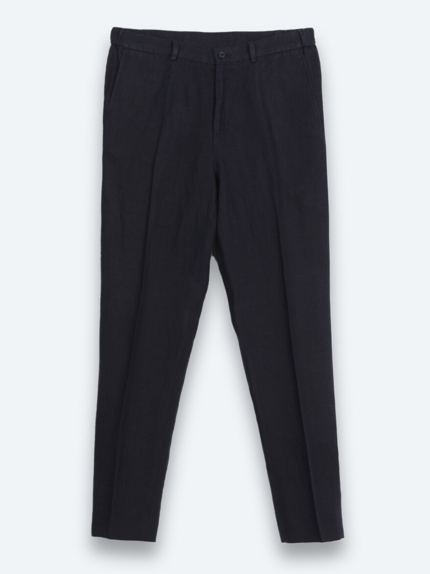 Lacivert Comfort Fit %100 Keten Takım Elbise - 7
