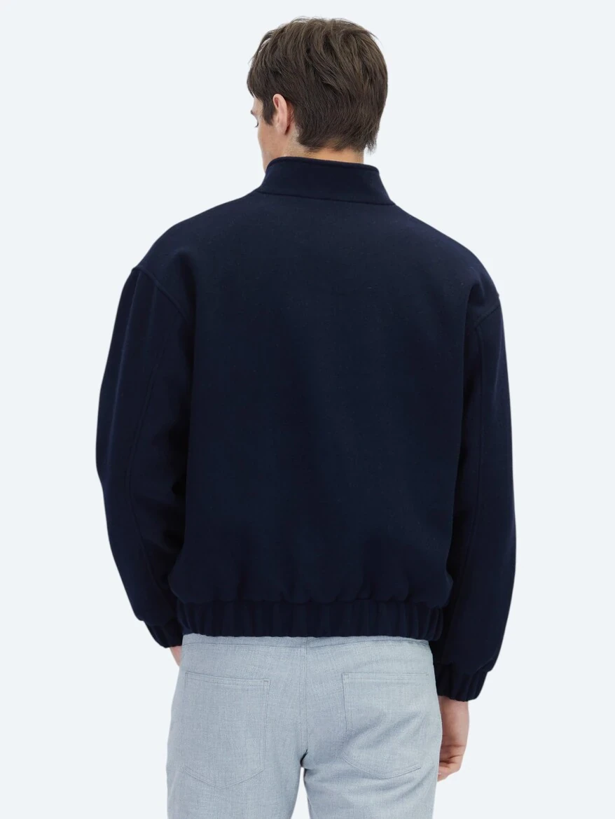 Lacivert Comfort Fit Dik Yaka Casual Dokuma Mont - 5