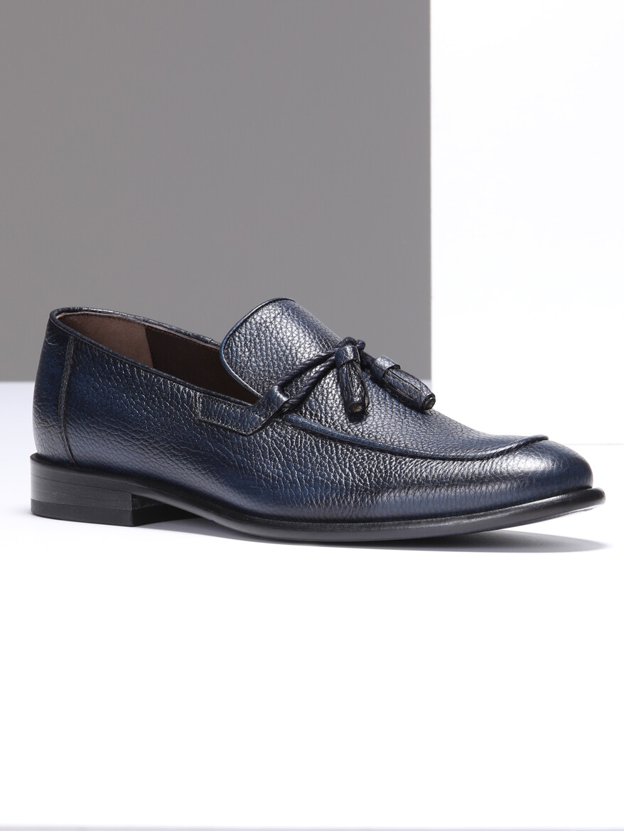 Lacivert Deri Klasik Loafer - 1
