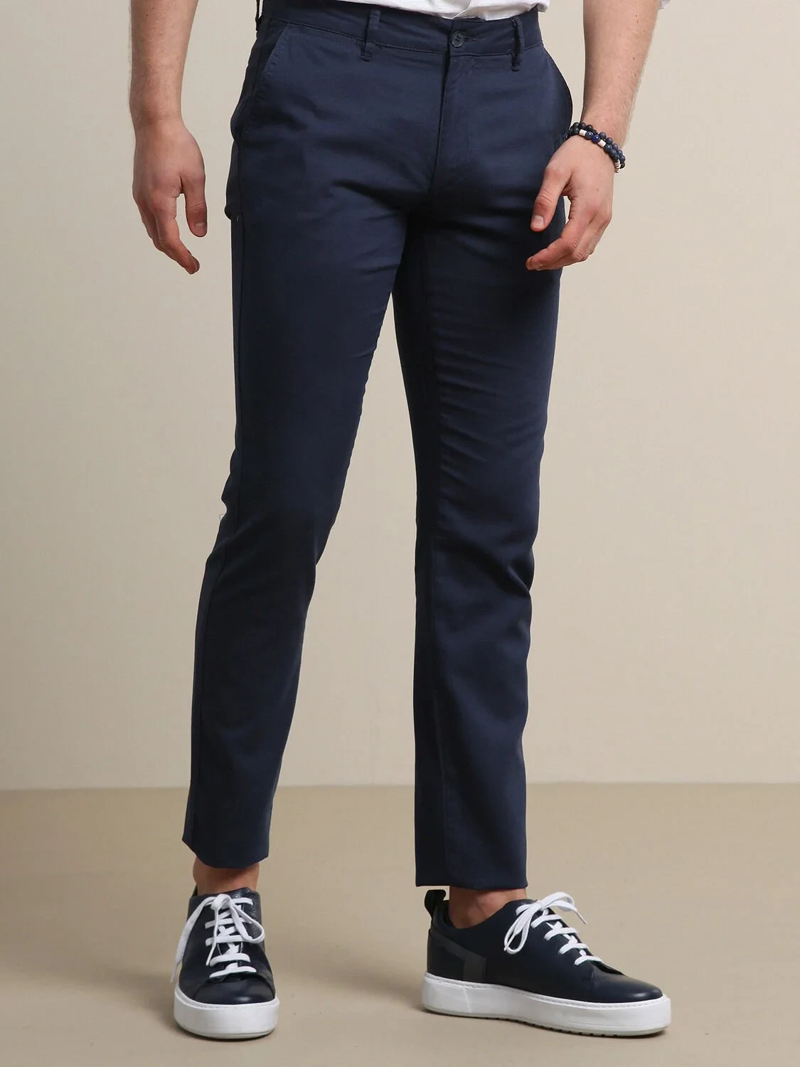 Lacivert Desenli Dokuma Regular Fit Casual Pamuk Karışımlı Pantolon - 1