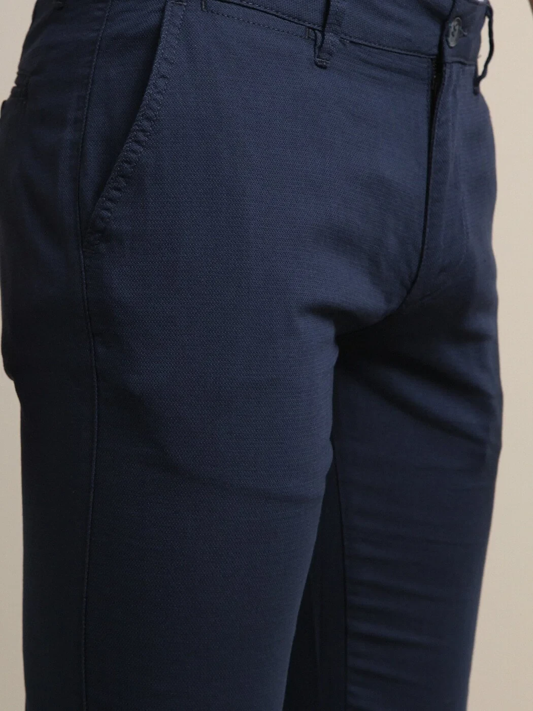 Lacivert Desenli Dokuma Regular Fit Casual Pamuk Karışımlı Pantolon - 3