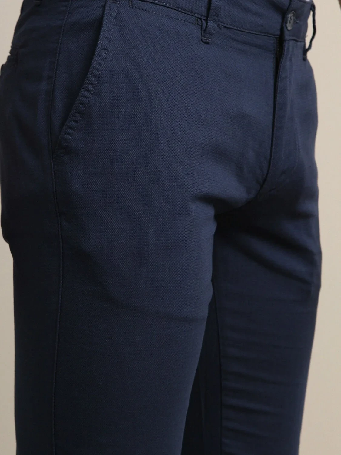 Lacivert Desenli Dokuma Regular Fit Casual Pamuk Karışımlı Pantolon - 3