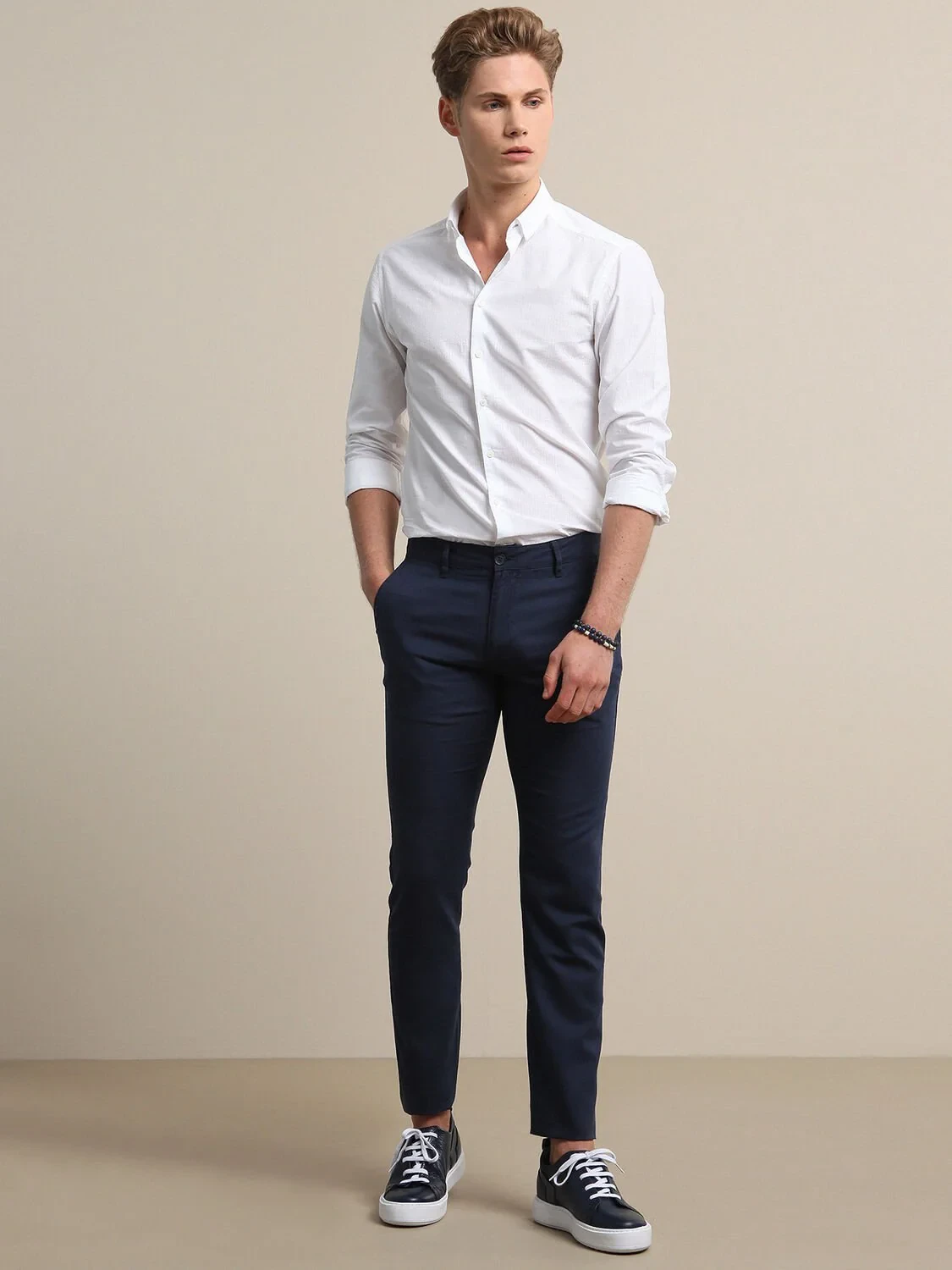 Lacivert Desenli Dokuma Regular Fit Casual Pamuk Karışımlı Pantolon - 4