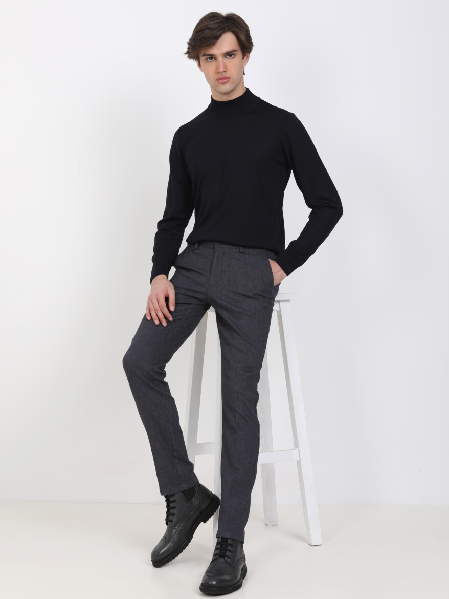 Lacivert Desenli Dokuma Slim Fit Smart Casual Pamuk Karışımlı Pantolon - 2