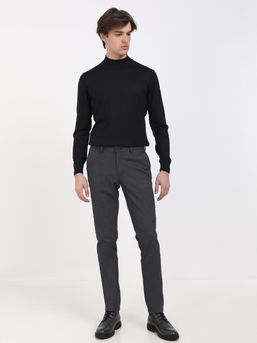 Lacivert Desenli Dokuma Slim Fit Smart Casual Pamuk Karışımlı Pantolon - 3