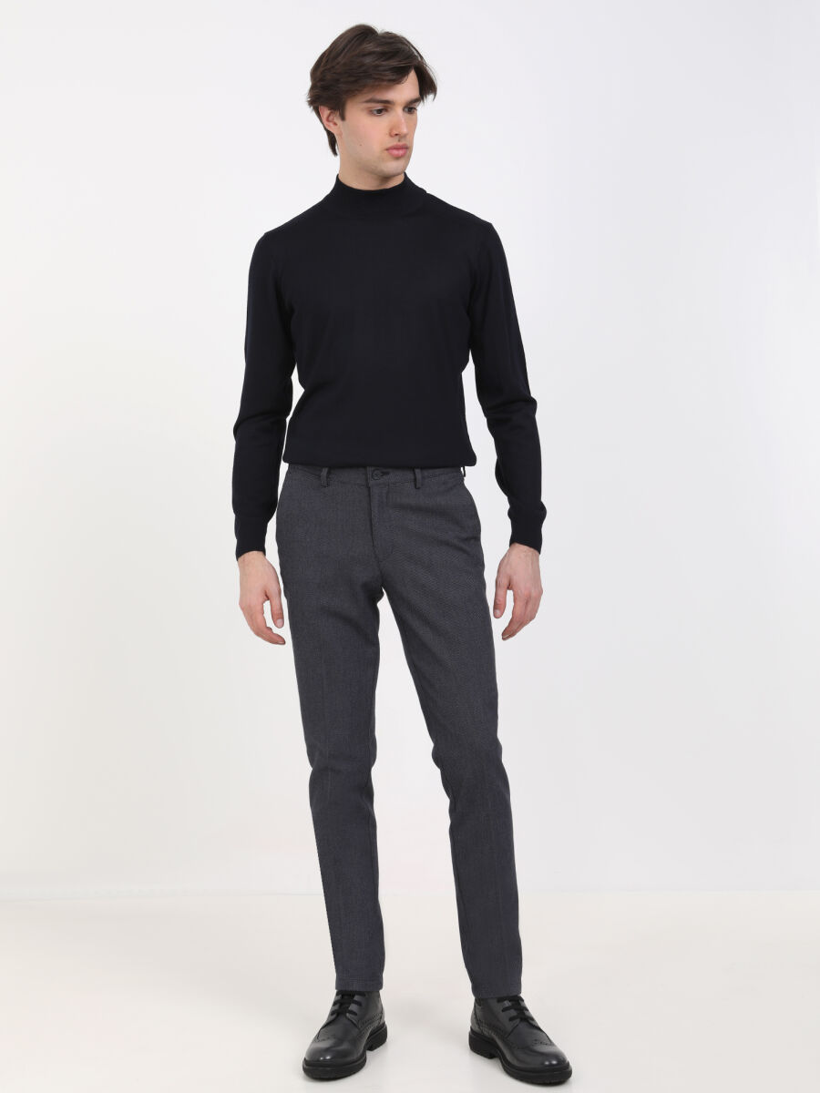 Lacivert Desenli Dokuma Slim Fit Smart Casual Pamuk Karışımlı Pantolon - 3