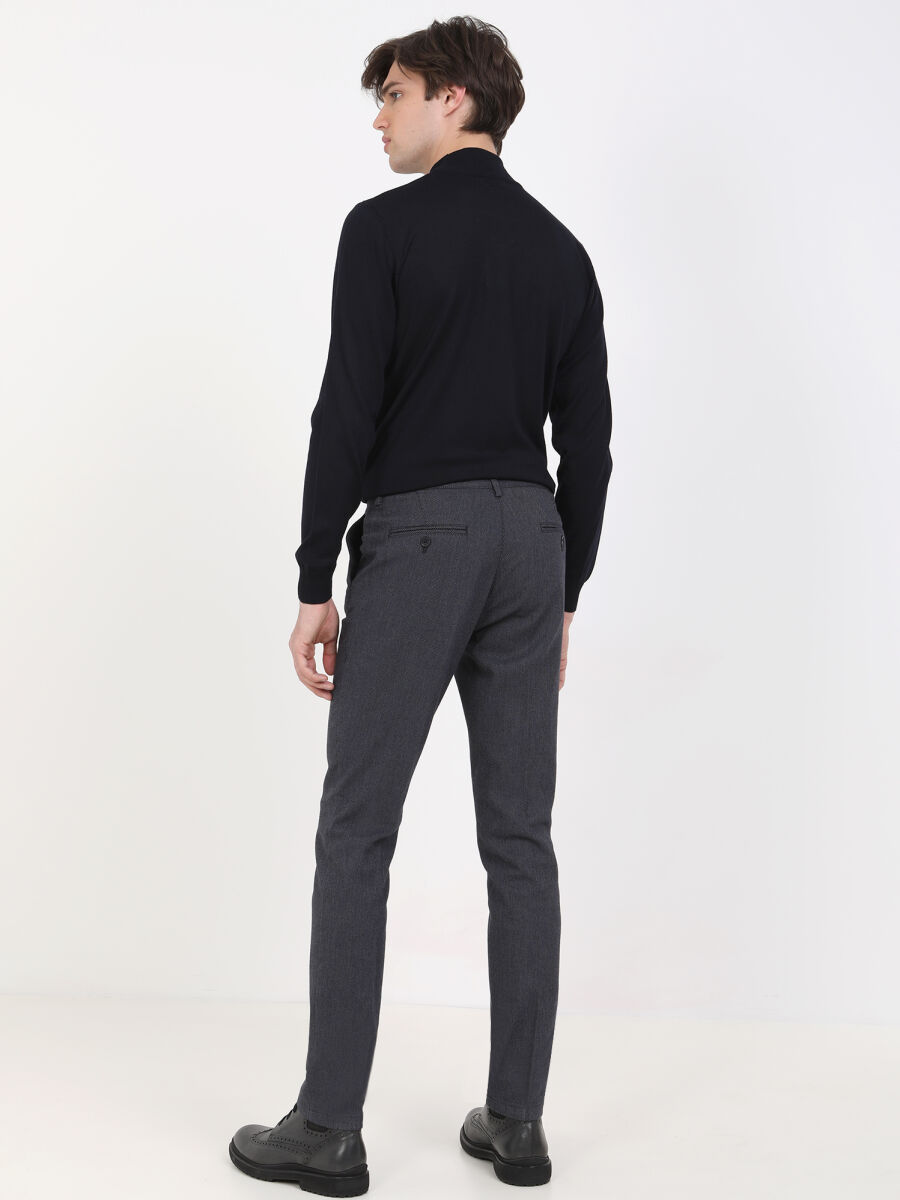 Lacivert Desenli Dokuma Slim Fit Smart Casual Pamuk Karışımlı Pantolon - 4