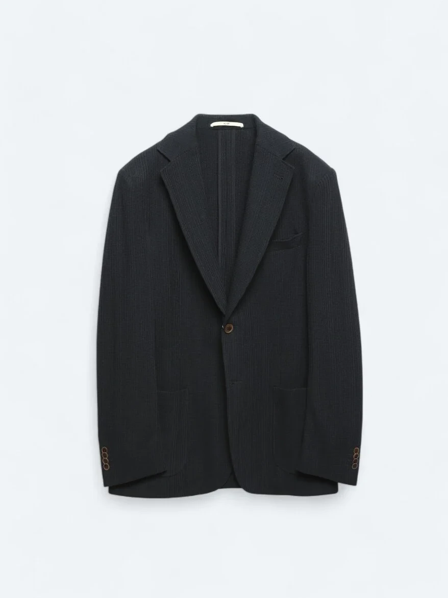 Lacivert Desenli Modern Fit %100 Pamuk Örme Ceket - 8