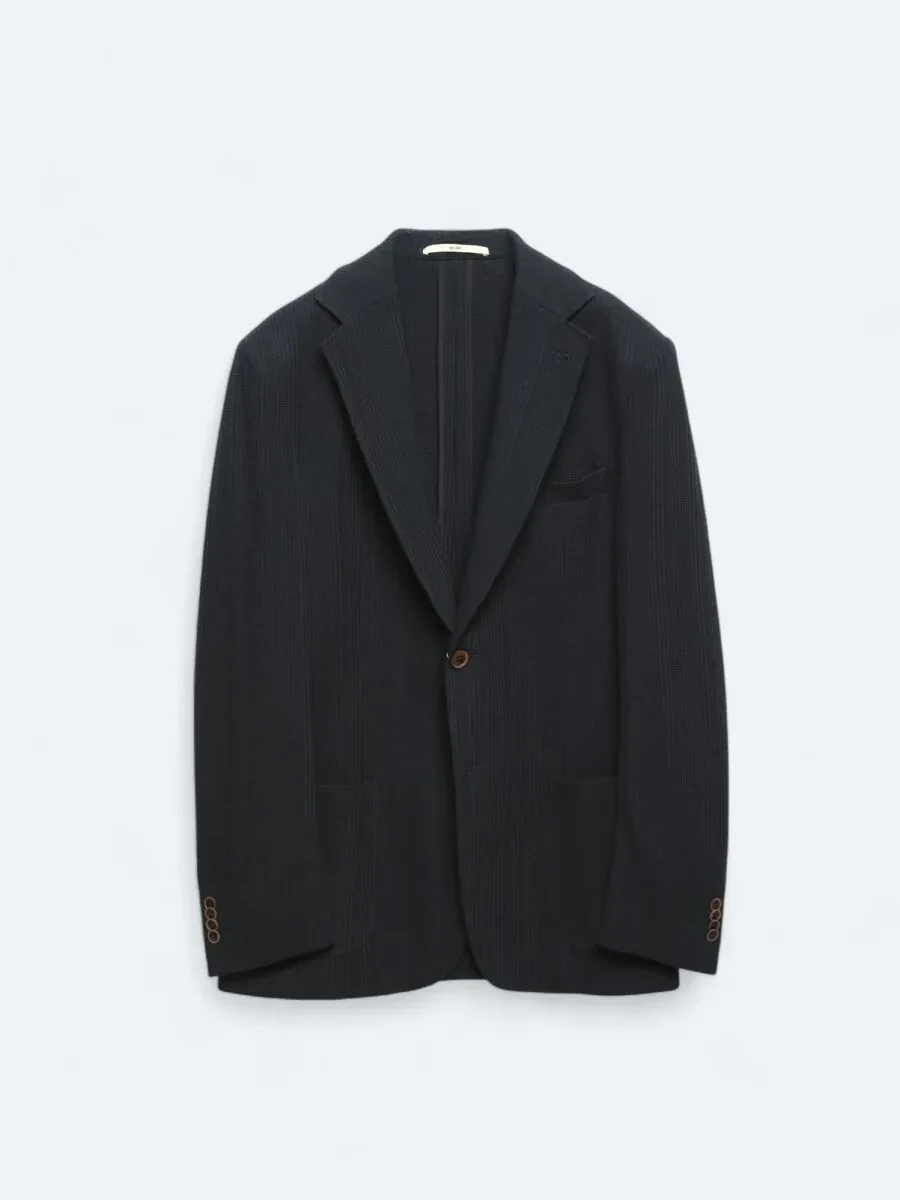 Lacivert Desenli Modern Fit %100 Pamuk Örme Ceket - 8