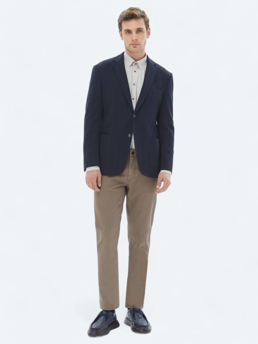 Lacivert Desenli Modern Fit %100 Pamuk Örme Ceket - 2