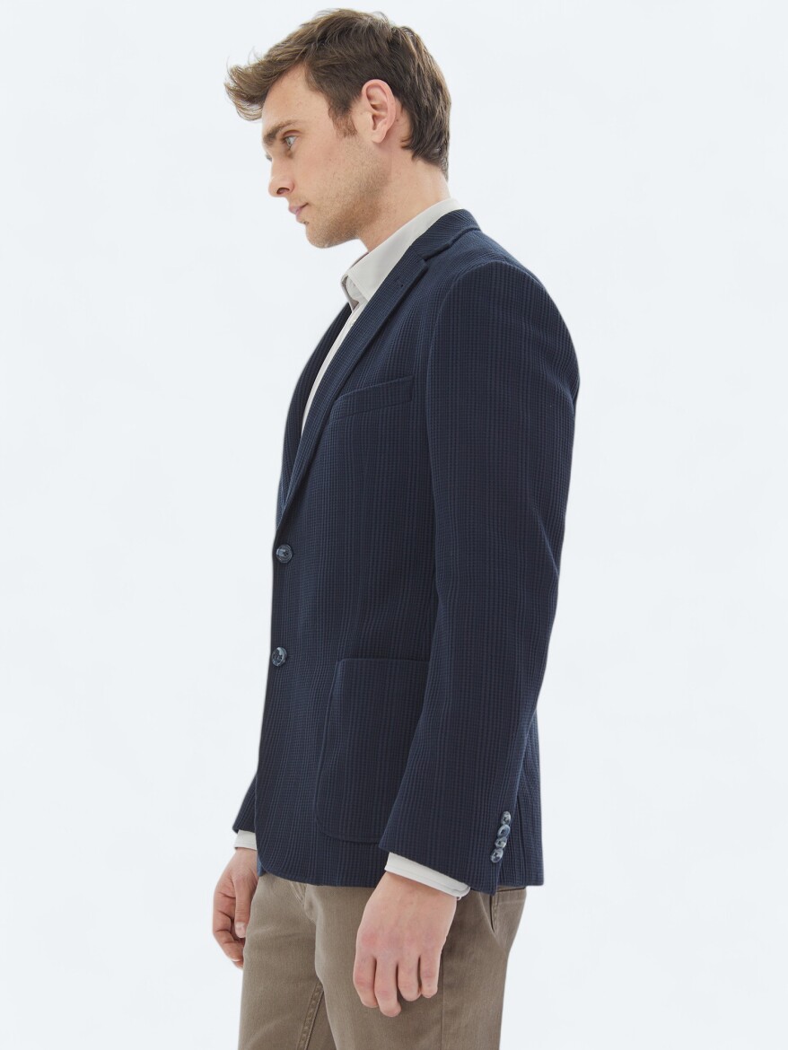 Lacivert Desenli Modern Fit %100 Pamuk Örme Ceket - 5