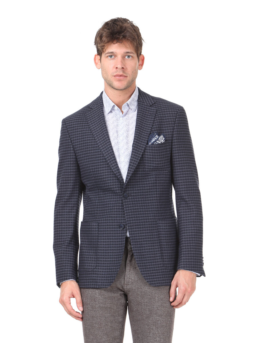 Lacivert Desenli Modern Fit Ceket - 1