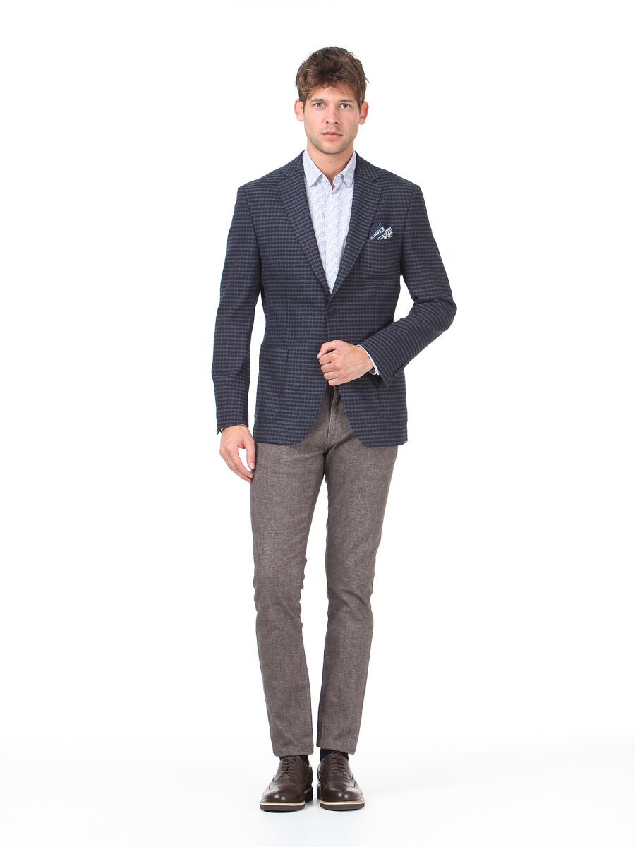 Lacivert Desenli Modern Fit Ceket - 3