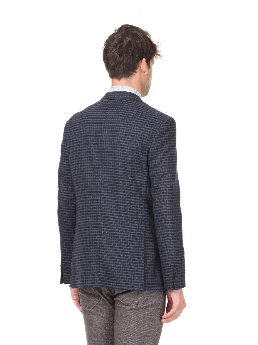 Lacivert Desenli Modern Fit Ceket - 4