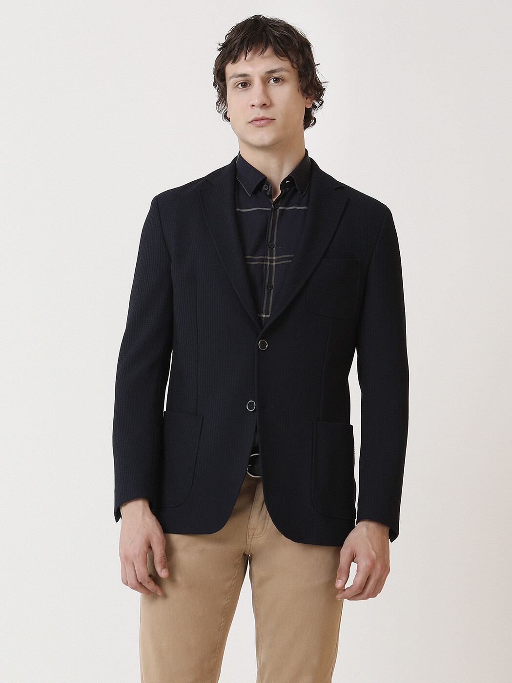 Lacivert Desenli Modern Fit Ceket - KİP