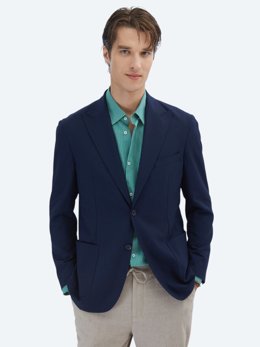 Lacivert Desenli Modern Fit Ceket - 1