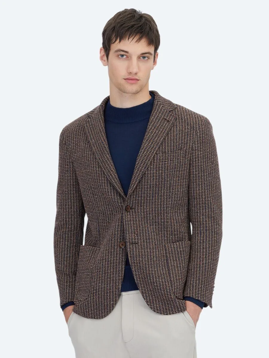 Lacivert Desenli Modern Fit Pamuk Karışımlı Örme Ceket - 1