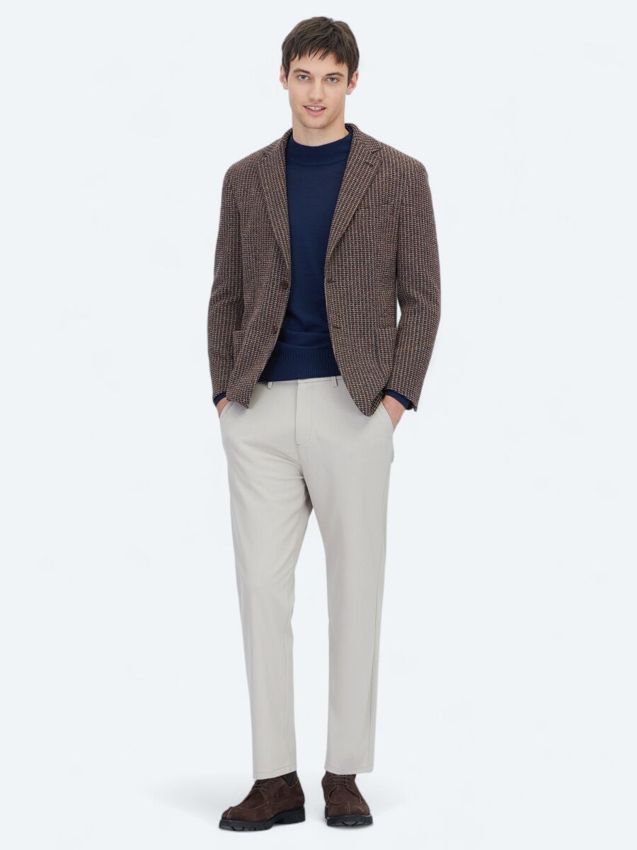 Lacivert Desenli Modern Fit Pamuk Karışımlı Örme Ceket - 2