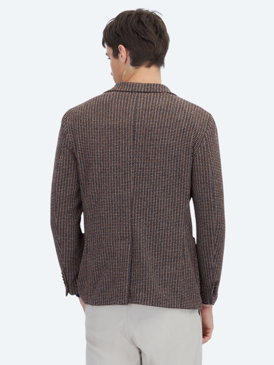 Lacivert Desenli Modern Fit Pamuk Karışımlı Örme Ceket - 6