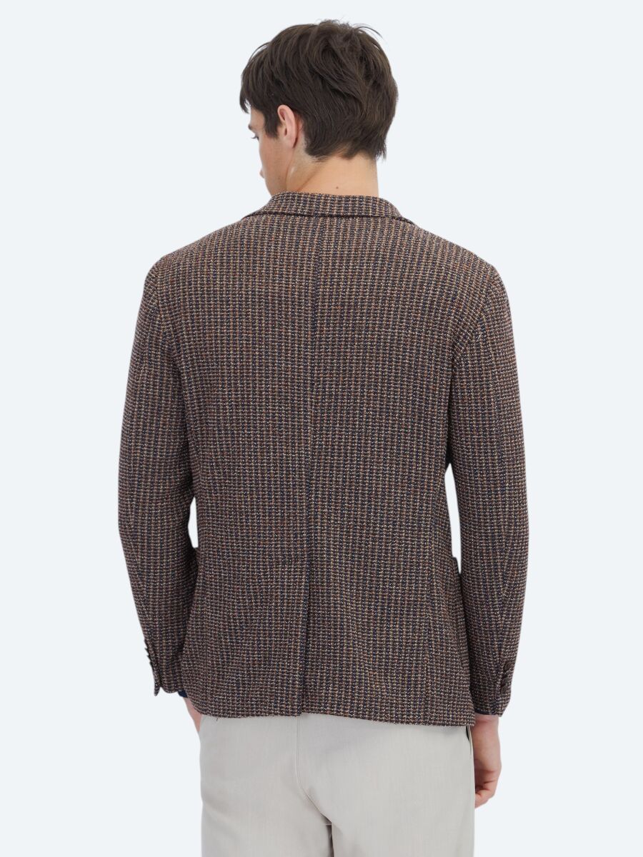 Lacivert Desenli Modern Fit Pamuk Karışımlı Örme Ceket - 6