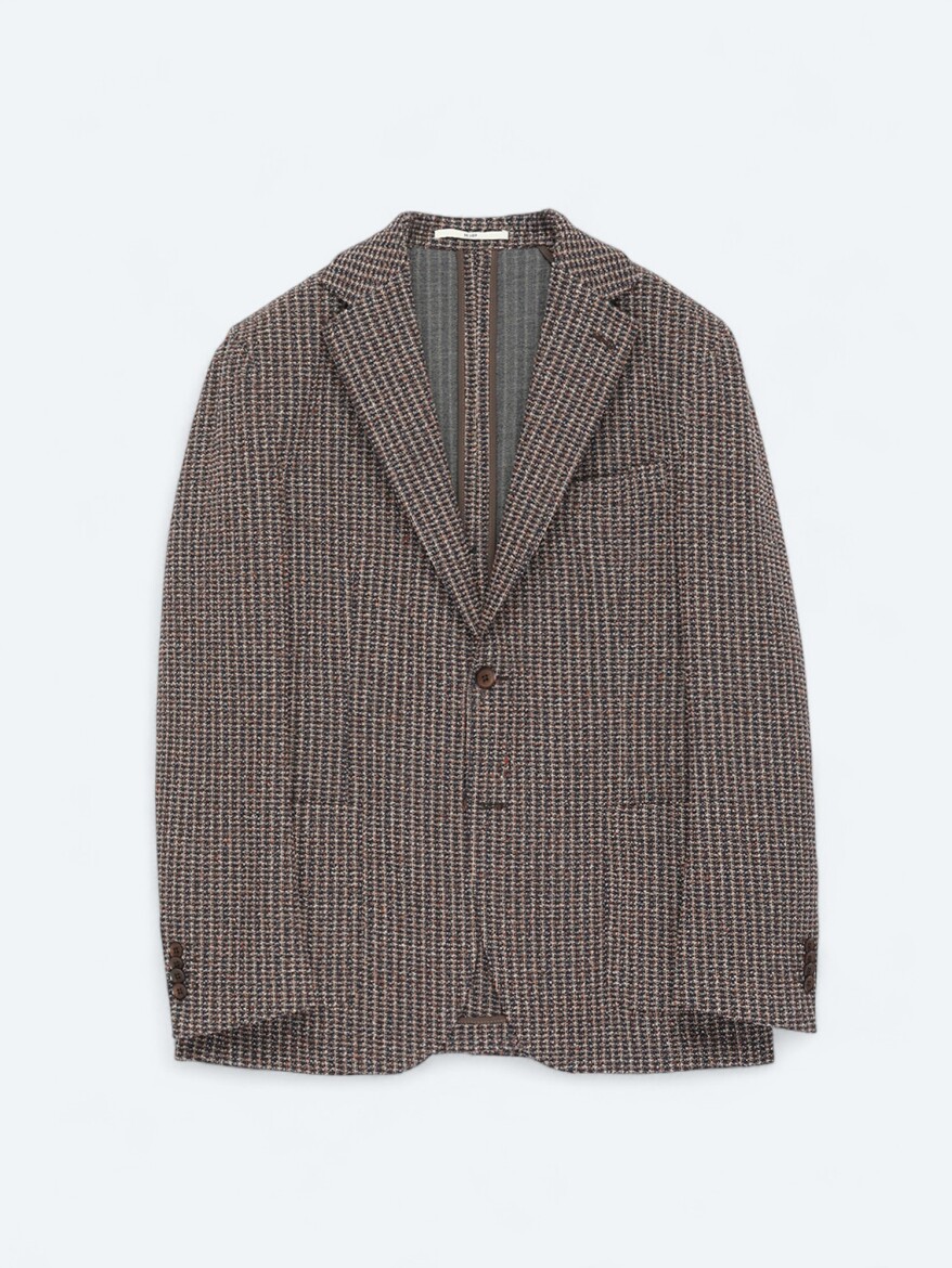 Lacivert Desenli Modern Fit Pamuk Karışımlı Örme Ceket - 7