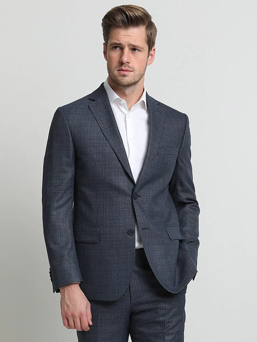 Lacivert Desenli Modern Fit Takım Elbise - 1