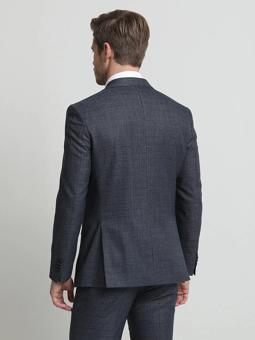 Lacivert Desenli Modern Fit Takım Elbise - 4