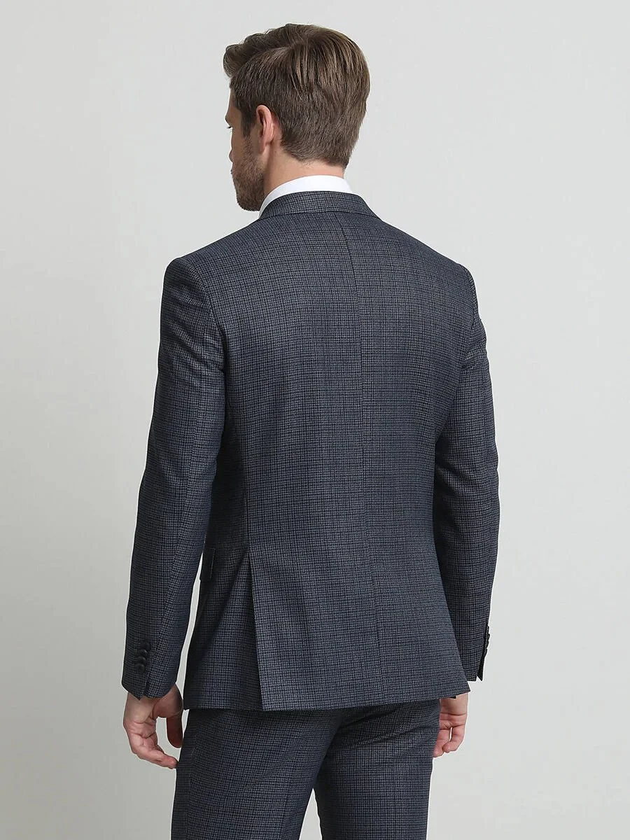Lacivert Desenli Modern Fit Takım Elbise - 4