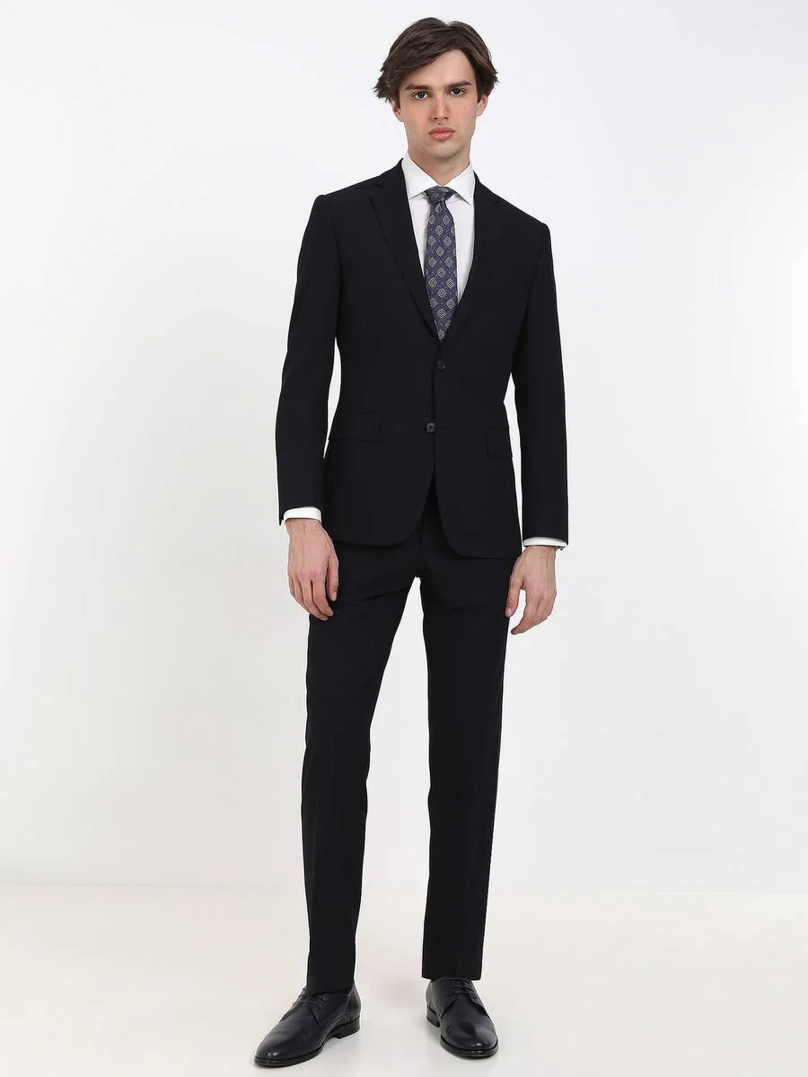 Lacivert Desenli Modern Fit Takım Elbise - 1