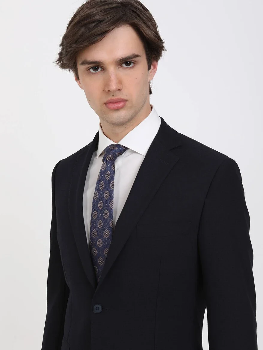 Lacivert Desenli Modern Fit Takım Elbise - 3