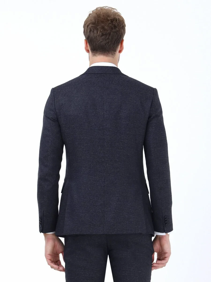 Lacivert Desenli Modern Fit Takım Elbise - 5