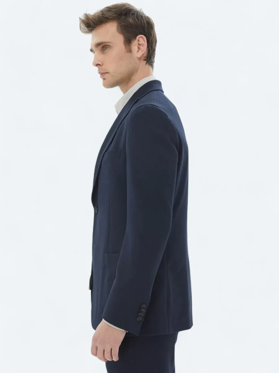 Lacivert Desenli Modern Fit Takım Elbise - 6