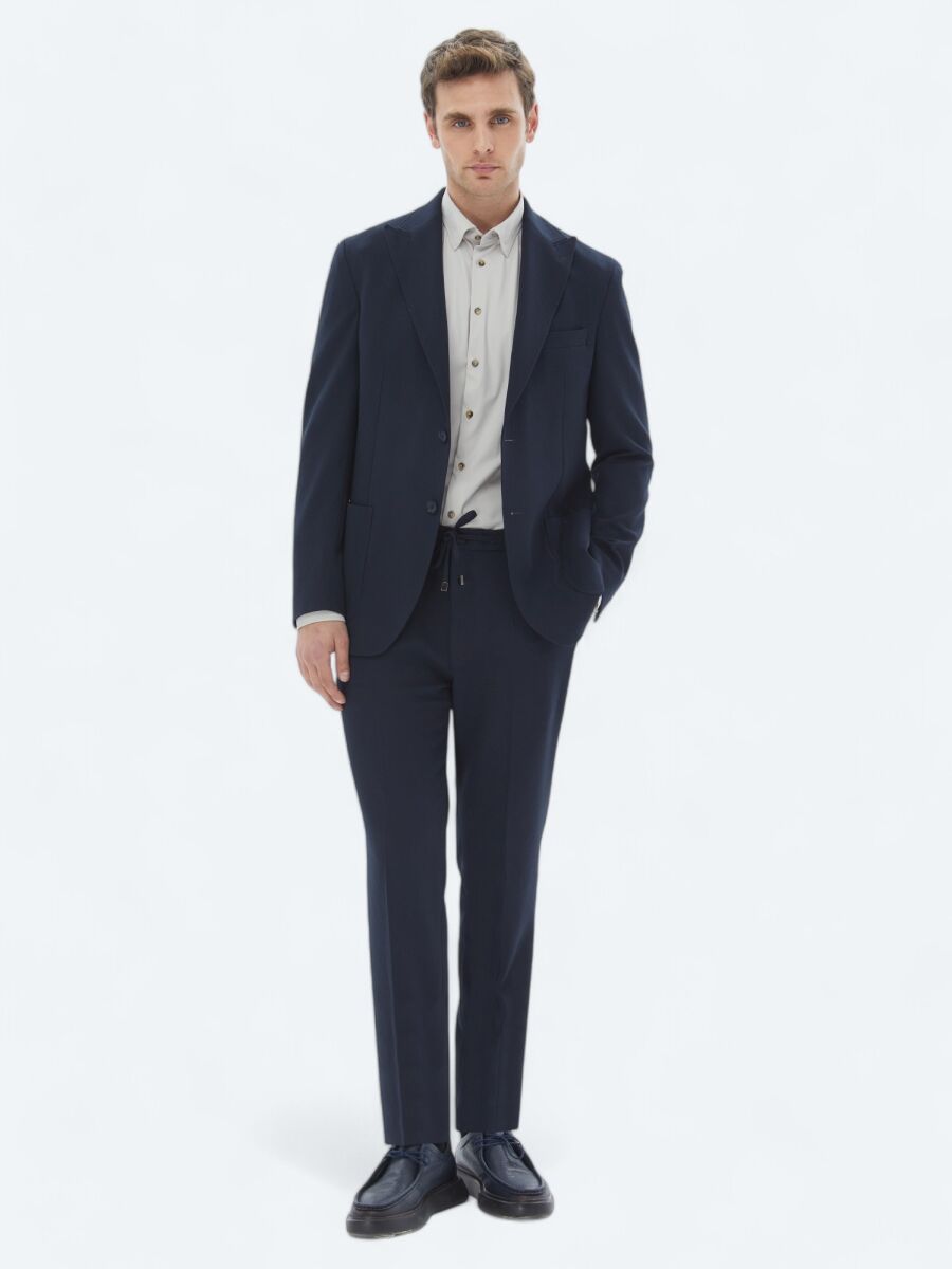 Lacivert Desenli Modern Fit Takım Elbise - 2