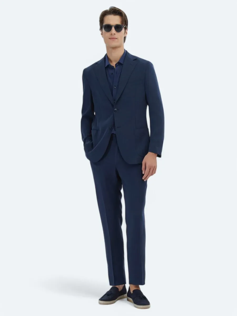Lacivert Desenli Modern Fit Takım Elbise - 2