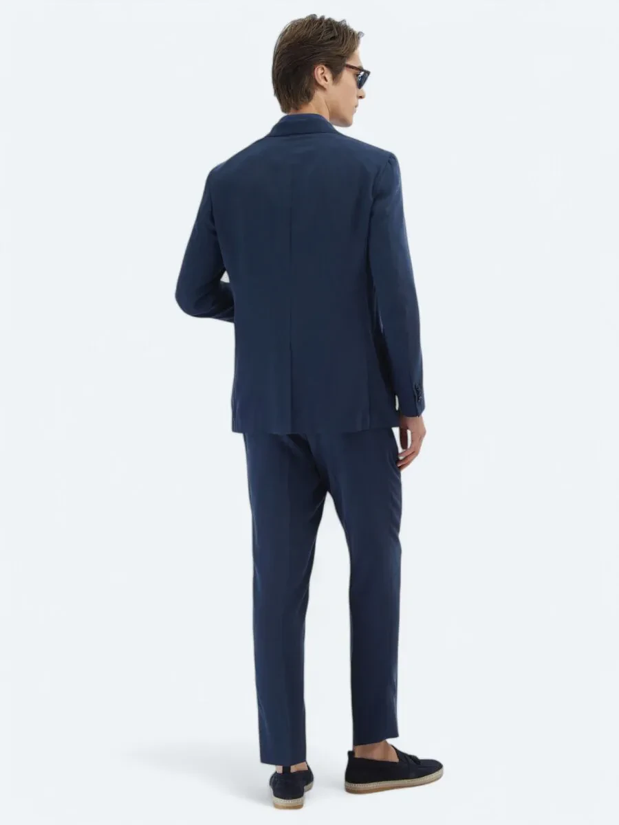 Lacivert Desenli Modern Fit Takım Elbise - 6