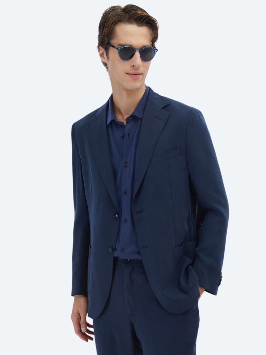 Lacivert Desenli Modern Fit Takım Elbise - 1