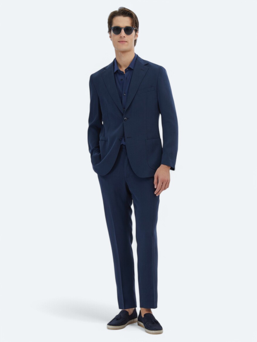 Lacivert Desenli Modern Fit Takım Elbise - KİP