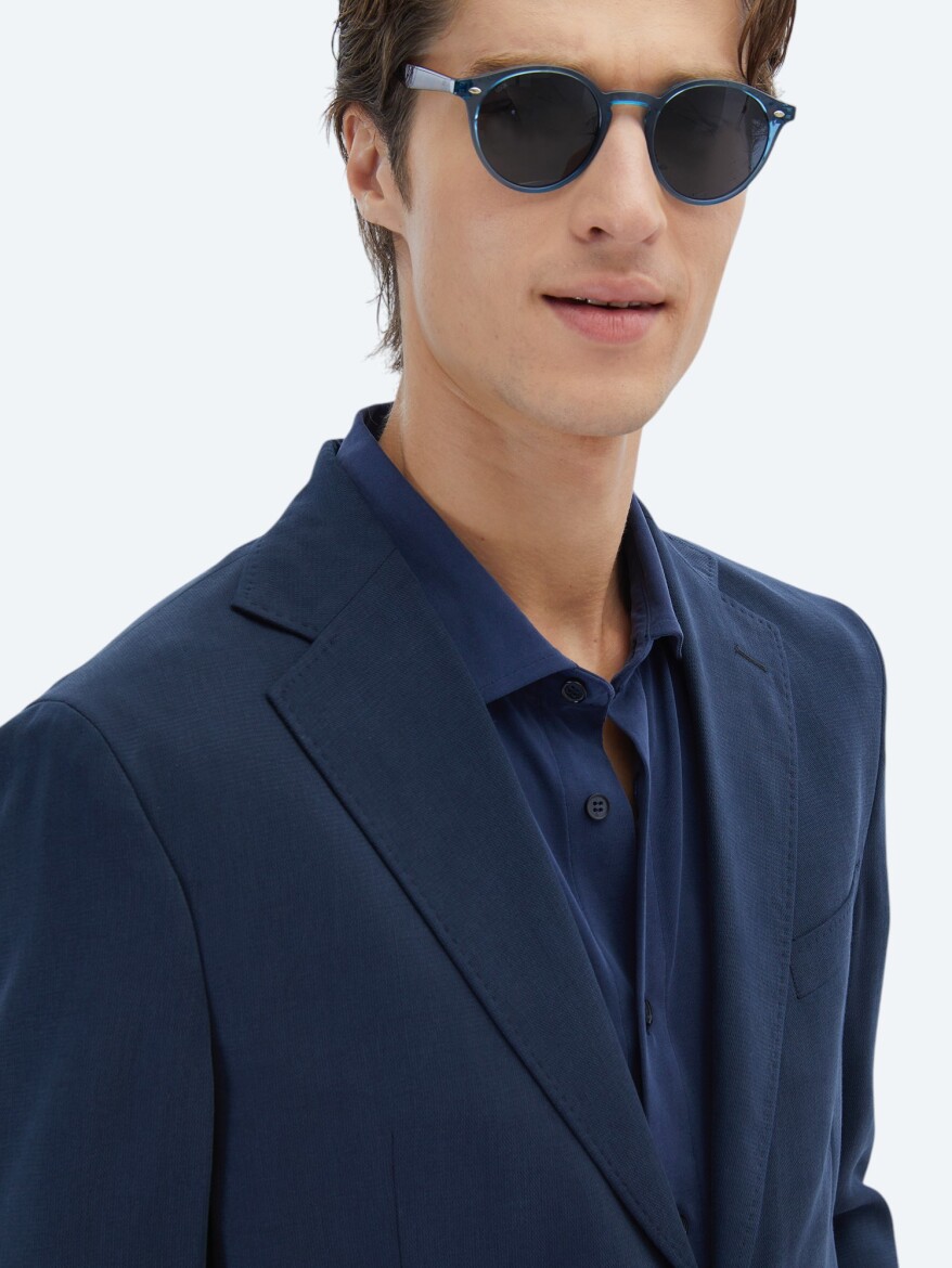 Lacivert Desenli Modern Fit Takım Elbise - 4