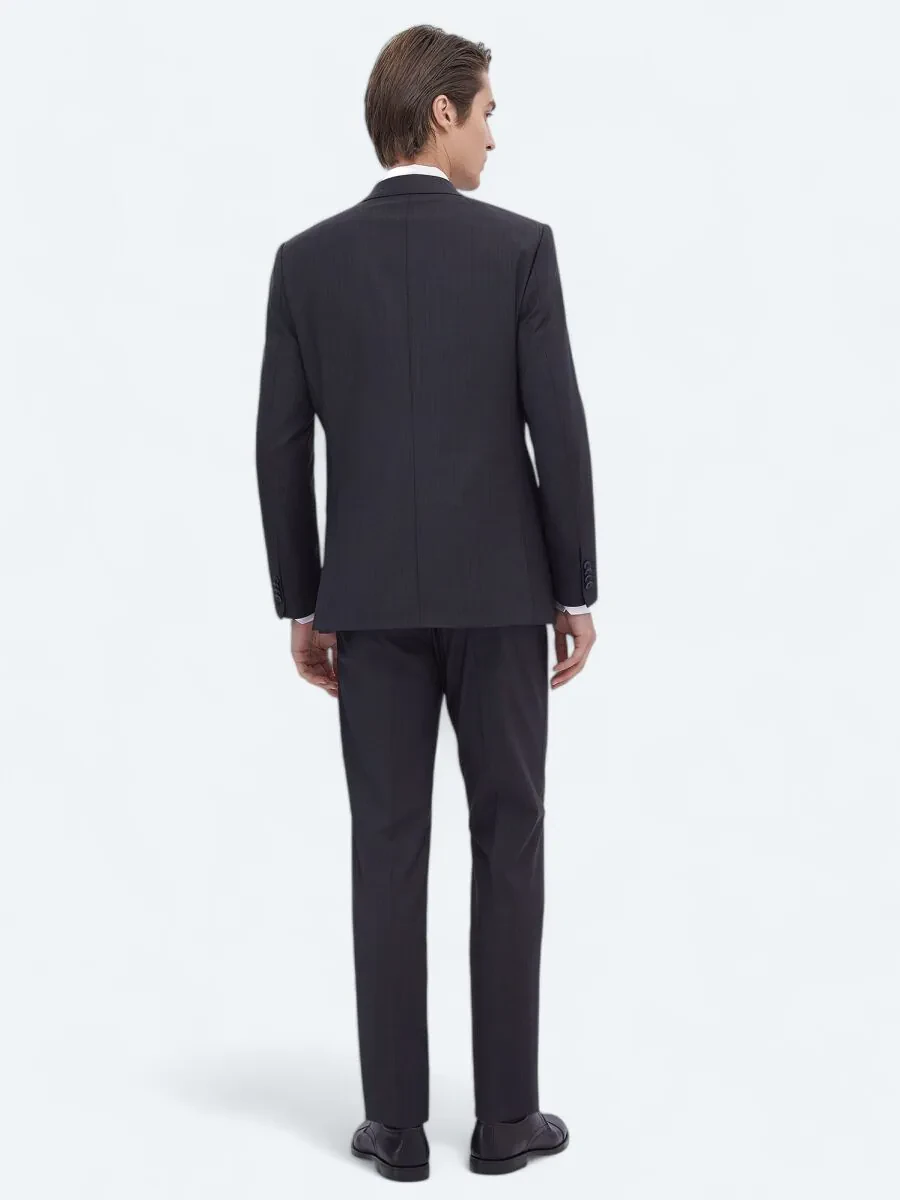Lacivert Desenli Modern Fit Yün Karışımlı Takım Elbise - 5