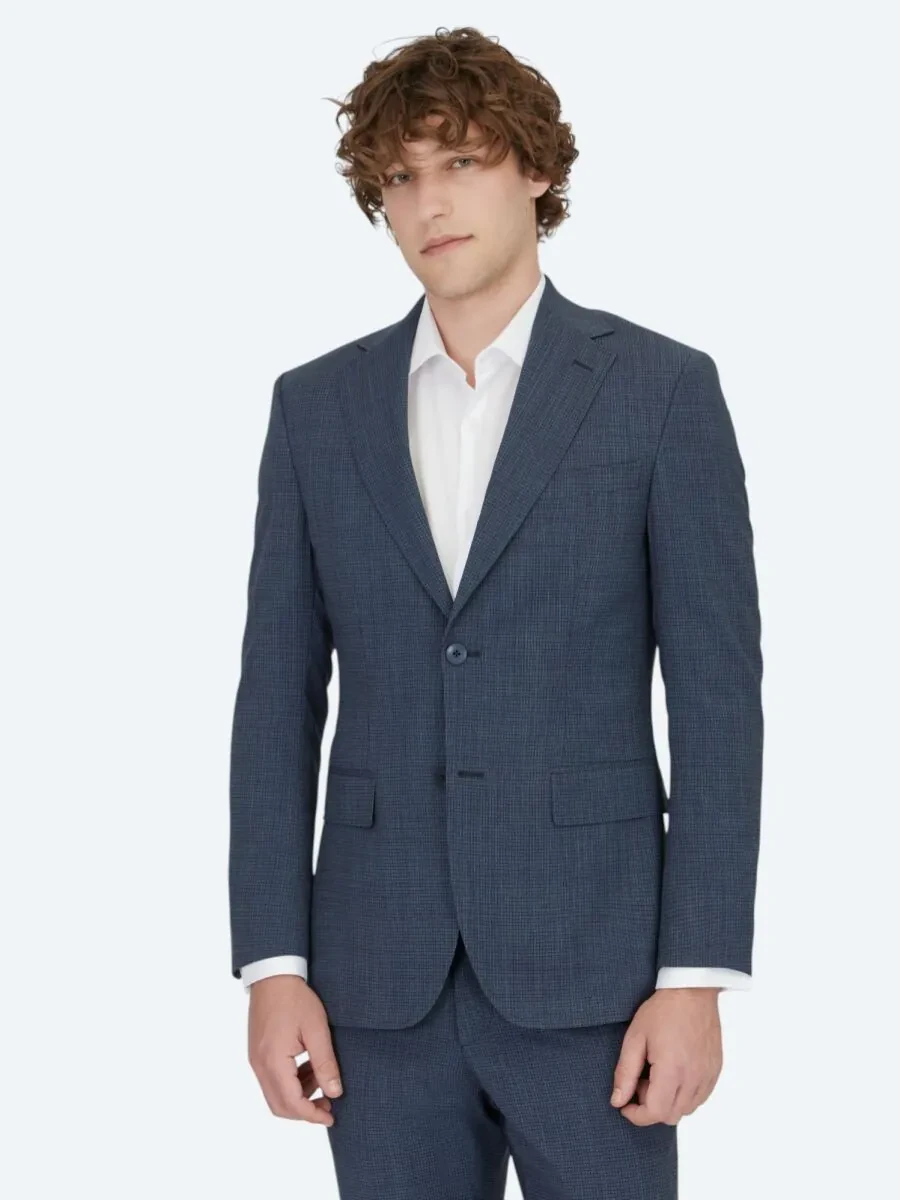 Lacivert Desenli Modern Fit Yün Karışımlı Takım Elbise - 1