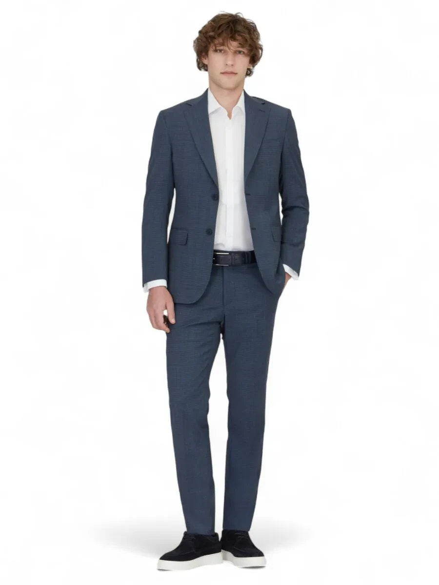 Lacivert Desenli Modern Fit Yün Karışımlı Takım Elbise - 2